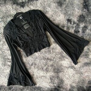 LF One Way Mesh Lace Bell Sleeve Top